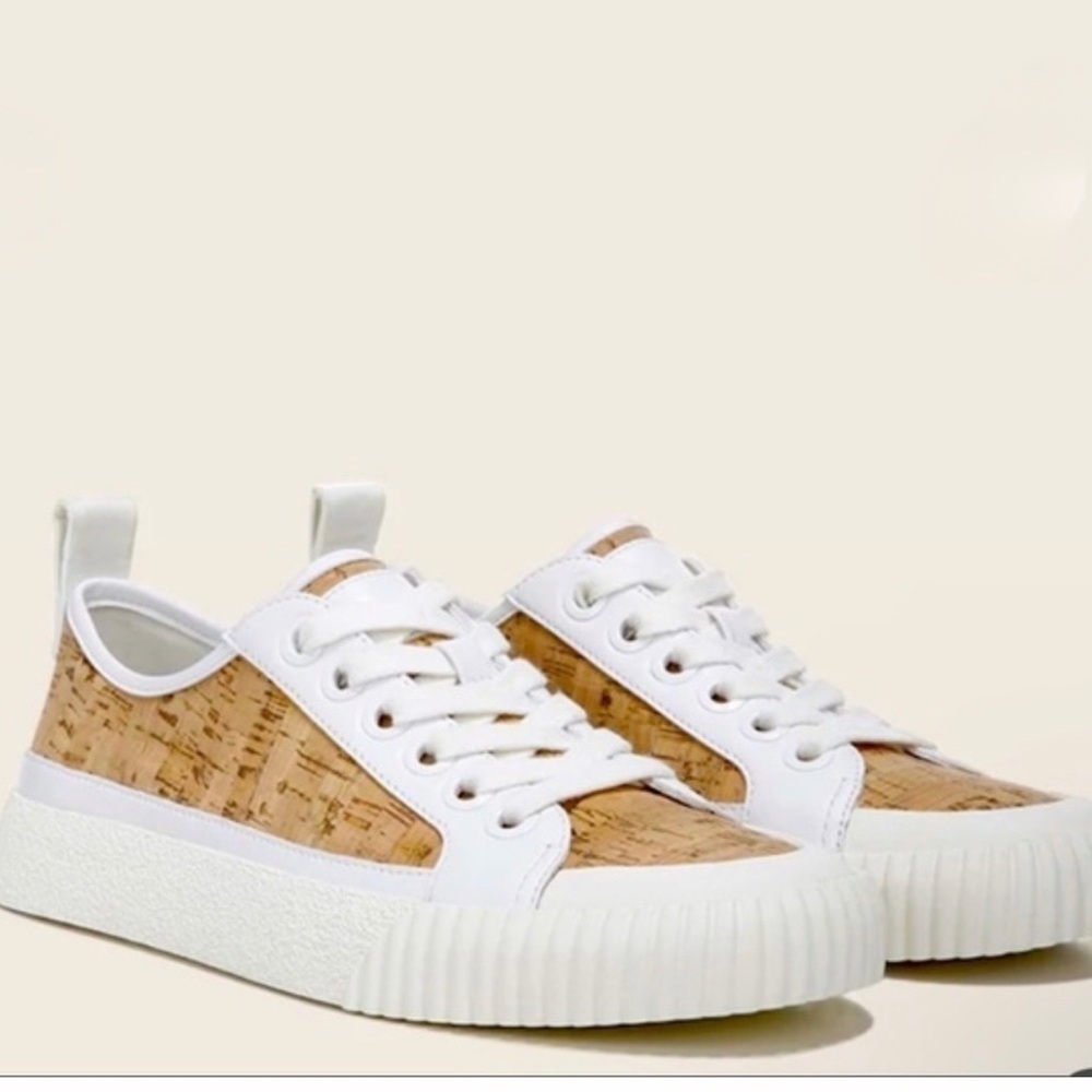 Veronica Beard Parise Leather Trim Cork Sneakers Low Top Lace Up size 10M EUC